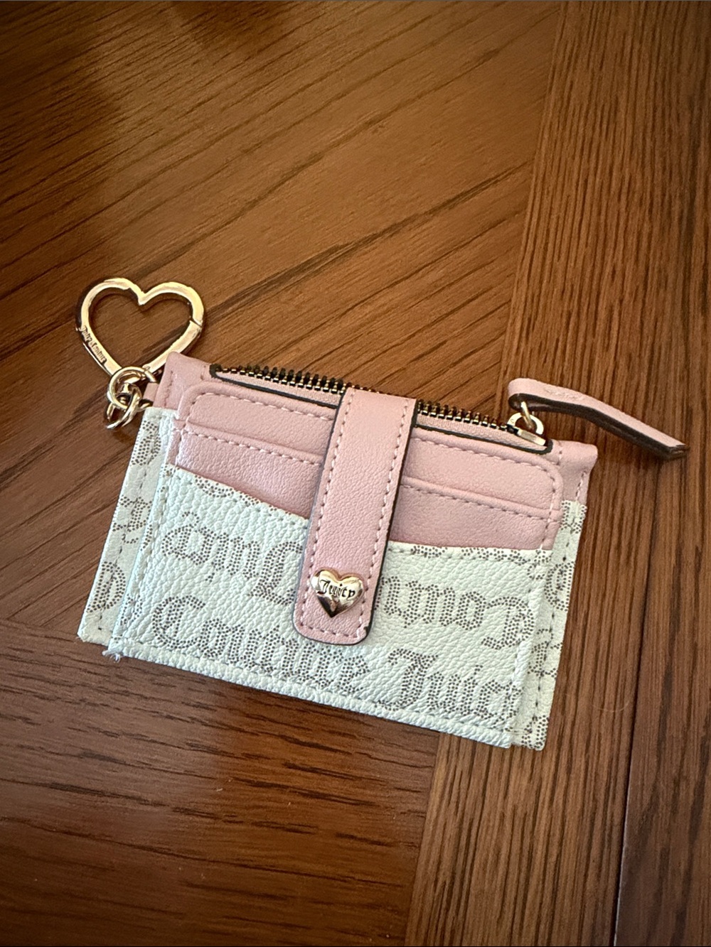 New Juicy Couture Spring Fling Tab Elongated Card Case - Pecan White / Pink